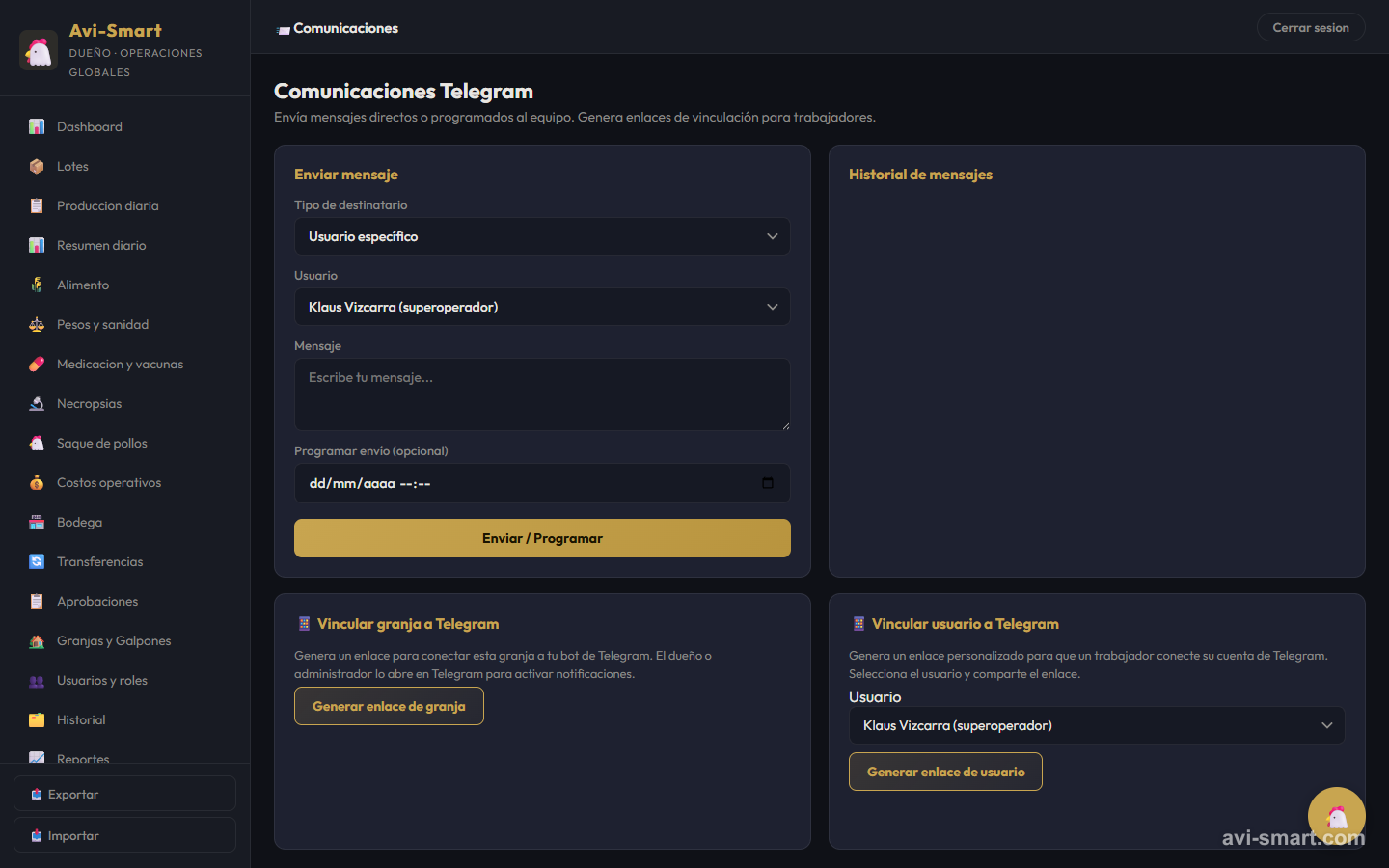 Comunicaciones y Telegram IA avícola